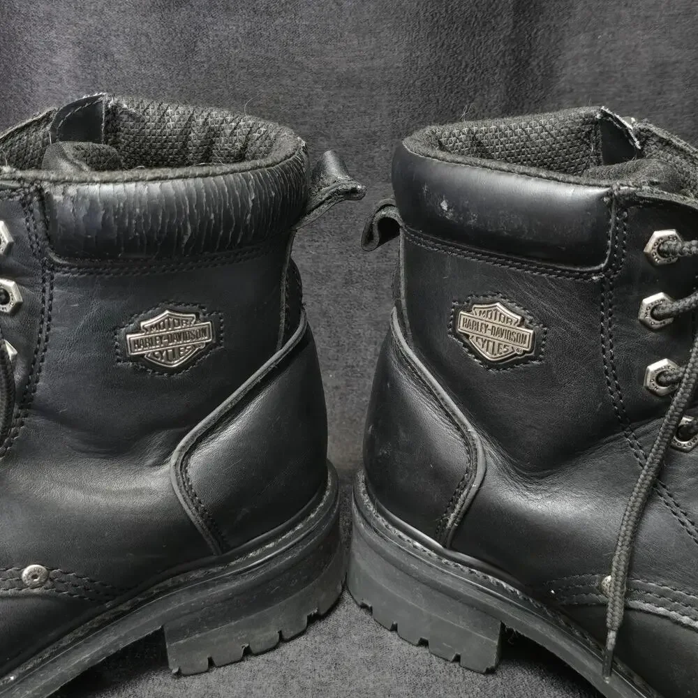 Harley Davidson Black Leather Steel Toe Boots Side Zip
